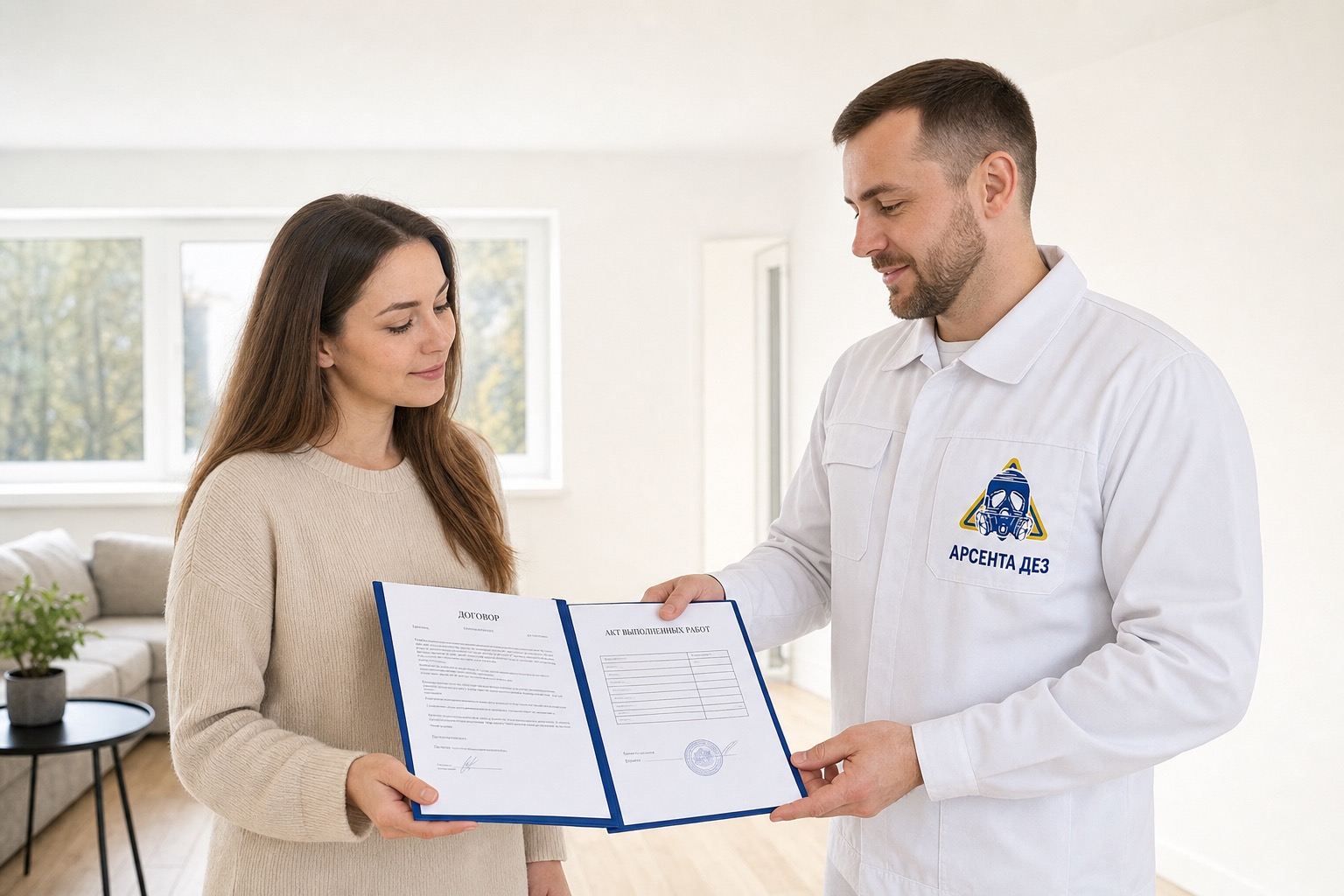 Специалист передаёт акт выполненных работ клиенту