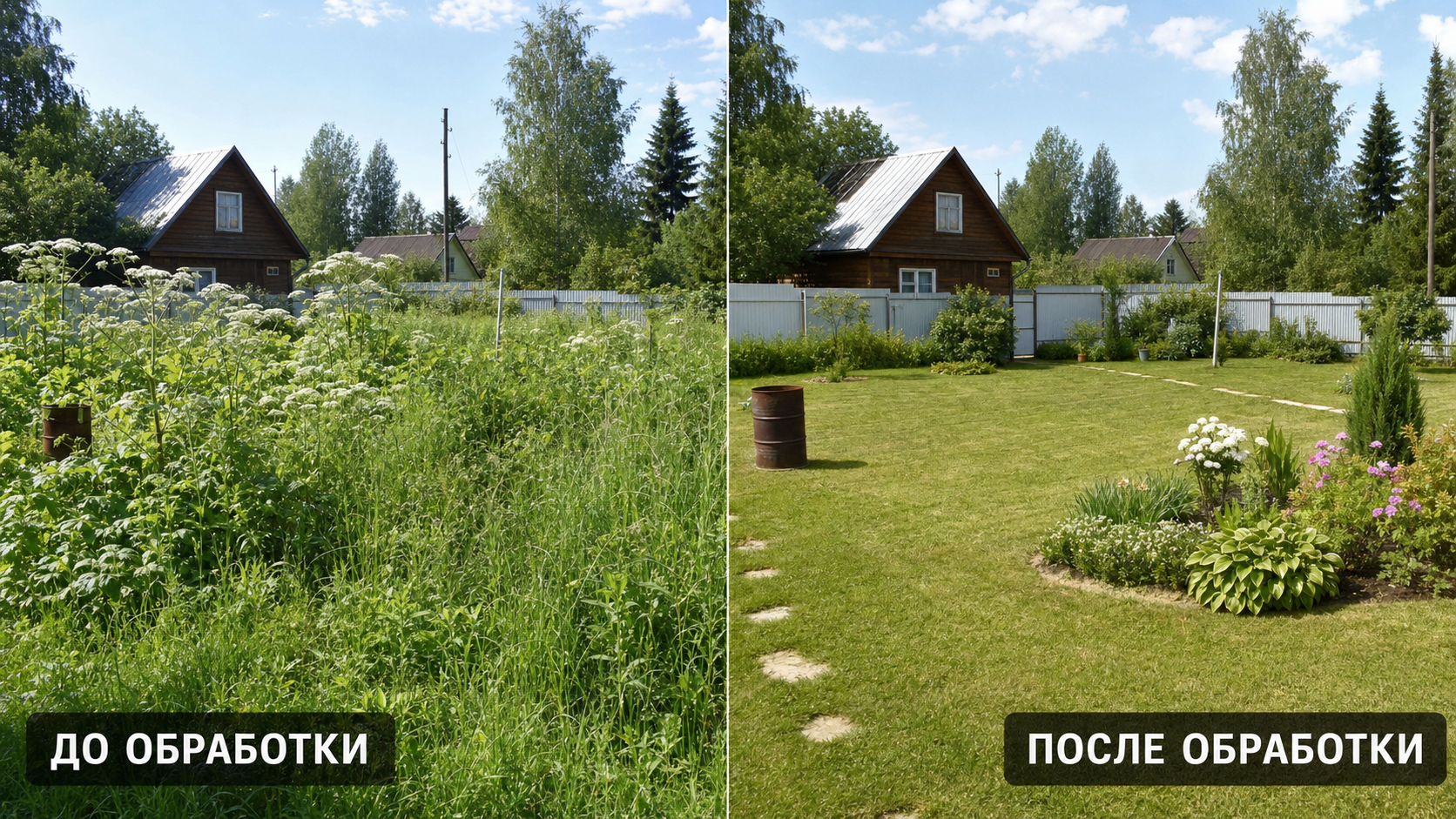 До и после обработки участка от вредителей — визуальный результат работ