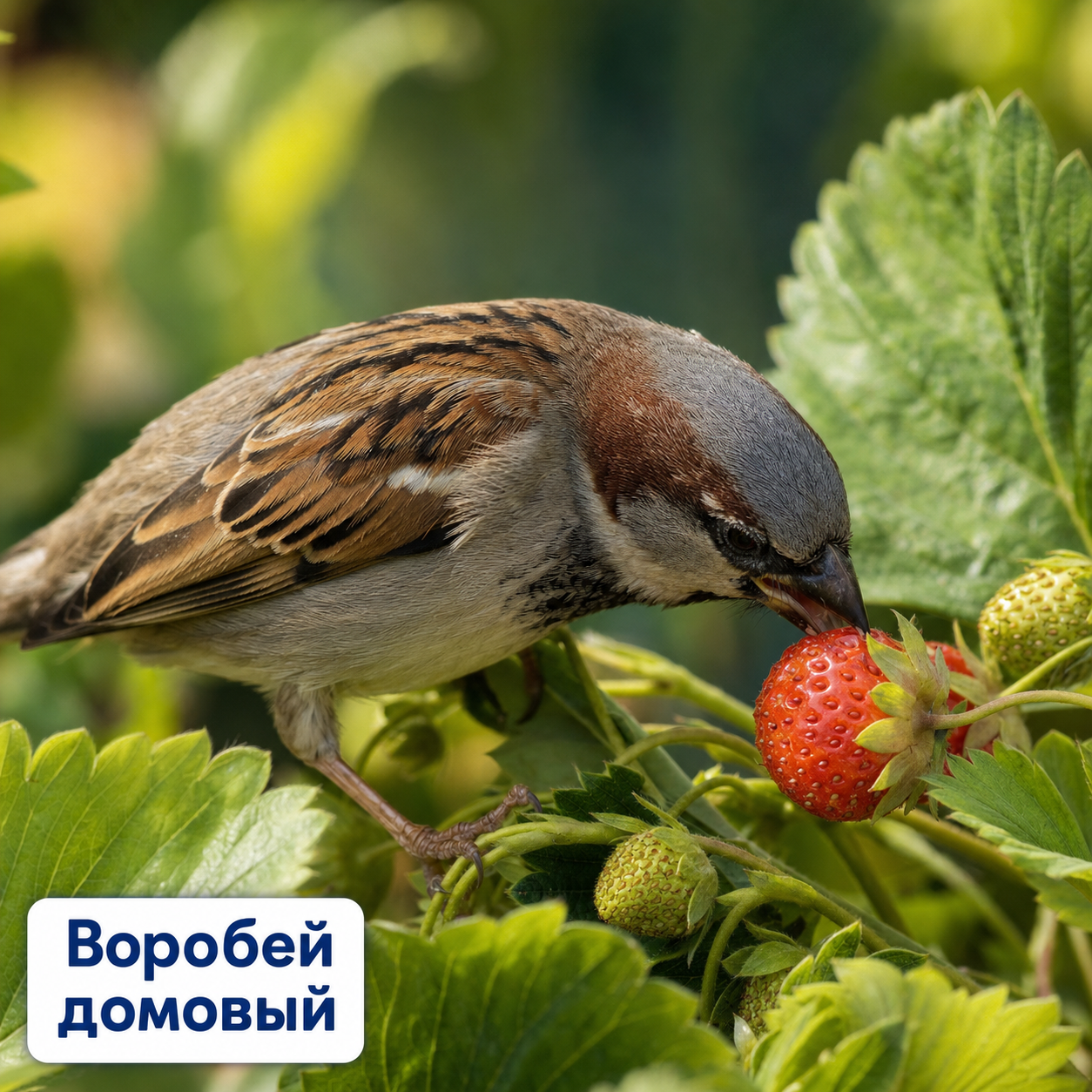 Воробей домовый — защита урожая клубники